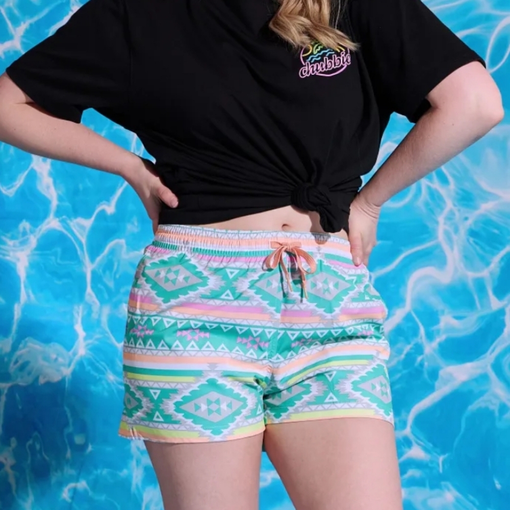 Chubbies Teal Geometric Swim Trunks  Board Shorts Swimwear Unisex
